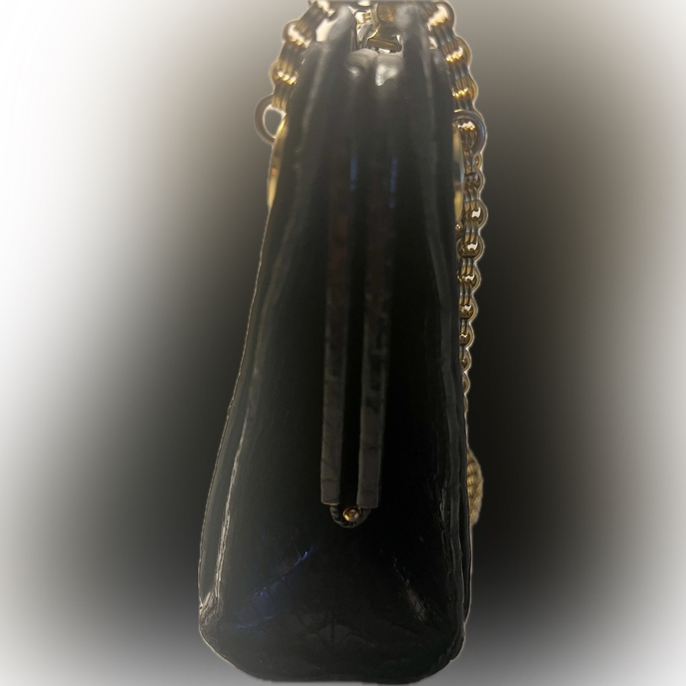 Mark Cross Alligator Vintage Handbag W/ Elegant Gold Chain Shoulder Strap - Picture 6 of 16